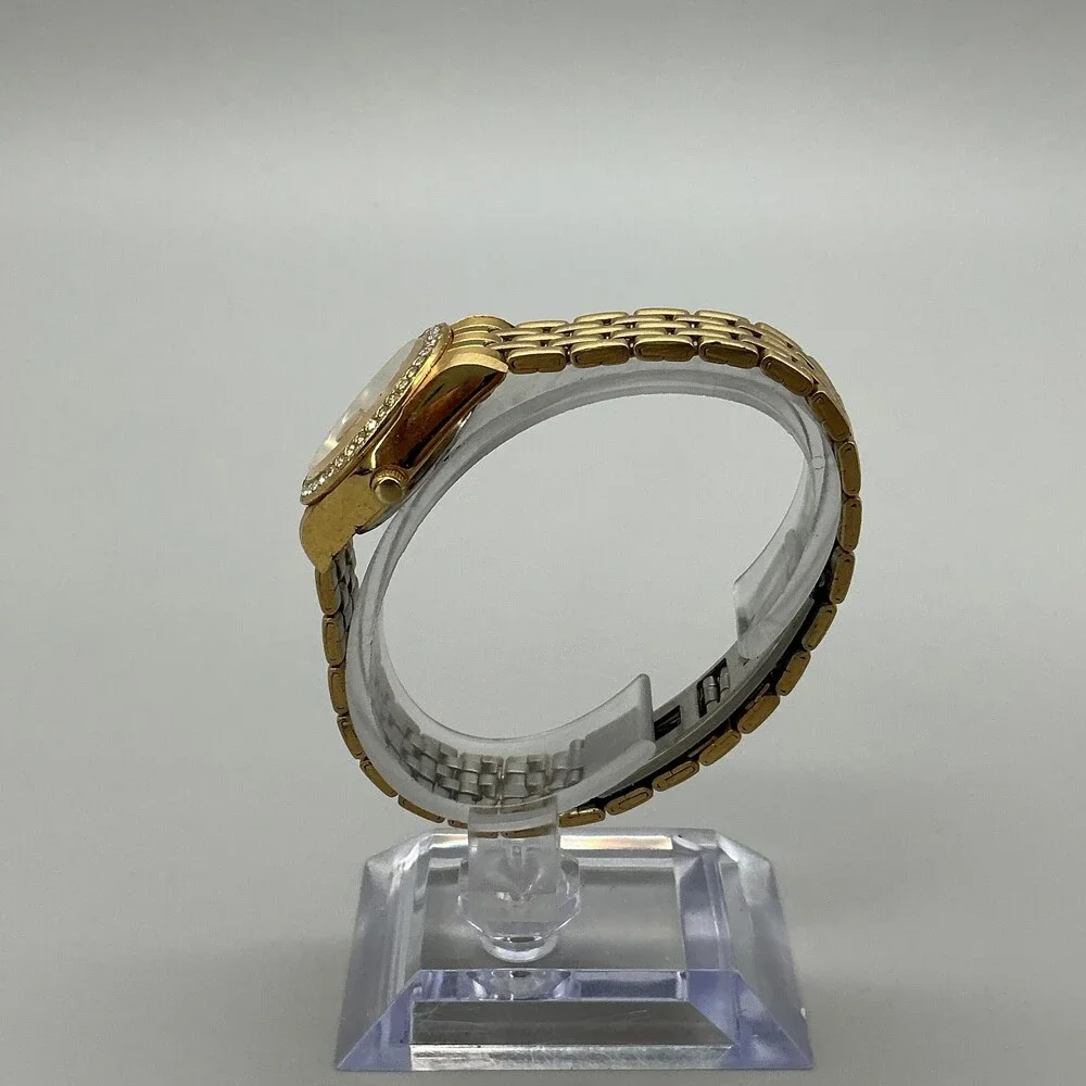 Waltham Womens Watch 24mm Gold Tone Bracelet Crystal Bezel Date New Battery 7.5